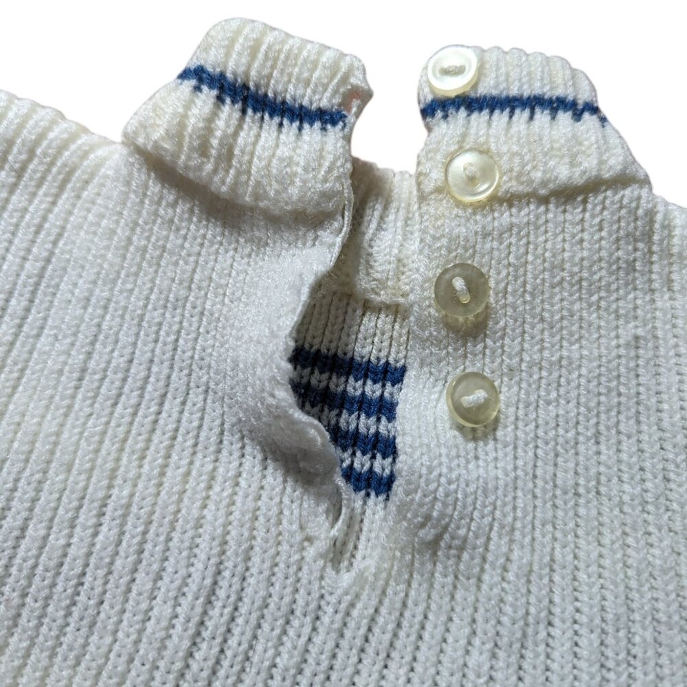 Vintage Handknit White Mockneck Newborn Sweater Dress Trees & Ladybugs - Picture 4 of 7